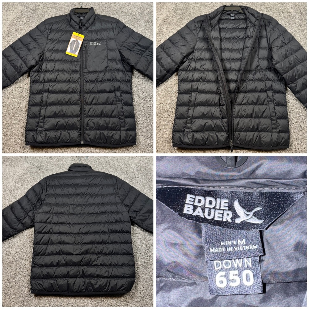 Eddie Bauer Packable Down Jacket Mens 650 Fill StormRepel Black Size M NEW